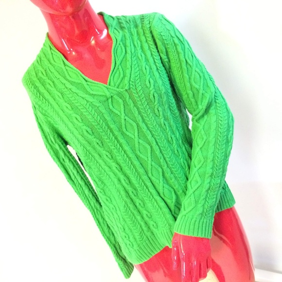 Chaps Sweater Cable Knit Preppy Green Warm - Picture 3 of 6